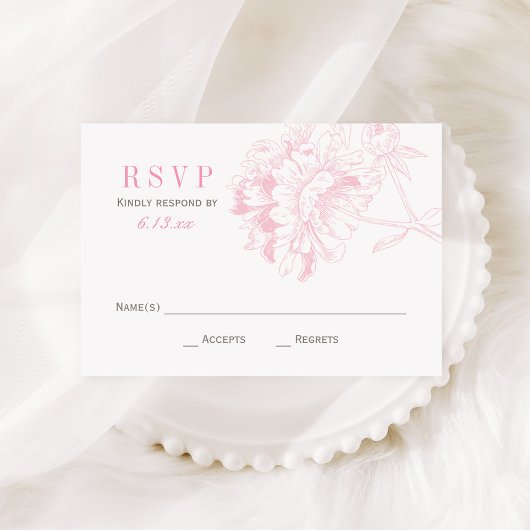 Elegante Pink Gray Floral Peony Wedding RSVP Karte