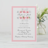 Elegante Pink Gray Floral Script Hochzeit Einladung (Stehend Vorderseite)