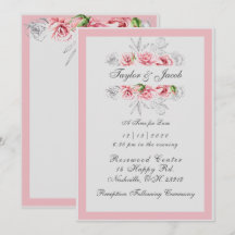 Elegante Pink Gray Floral Script Hochzeit