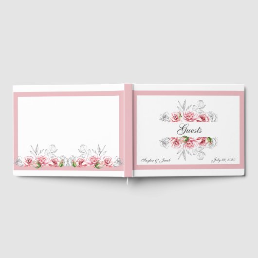 Elegante Pink Gray Floral Script Hochzeit Gästebuch (Voll)