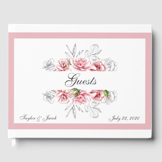 Elegante Pink Gray Floral Script Hochzeit Gästebuch (Vorderseite)