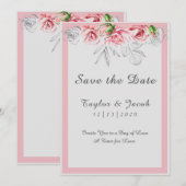 Elegante Pink Gray Floral Script Hochzeit Save The Date (Vorne/Hinten)