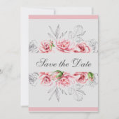 Elegante Pink Gray Floral Script Hochzeit Save The Date (Vorderseite)