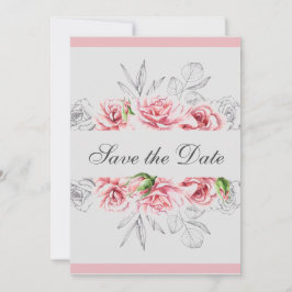 Elegante Pink Gray Floral Script Hochzeit Save The Date
