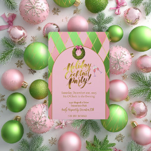 Elegante Pink & Green Argyle Feiertags-Cocktailpar Acryleinladungen
