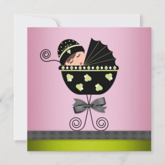 Elegante Pink Green Baby Girl Dusche Einladung