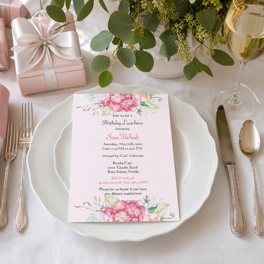 Elegante Pink Hydrangea Blumen Geburtstag  Einladung