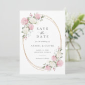 Elegante Pink Hydrangea Hochzeit Save the Date Einladung (Stehend Vorderseite)