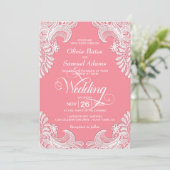 Elegante Pink Lace Wedding Einladung (Stehend Vorderseite)