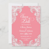 Elegante Pink Lace Wedding Save The Date (Vorderseite)