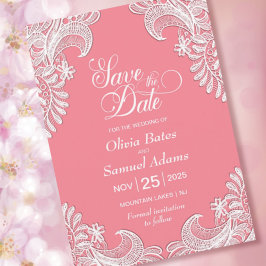 Elegante Pink Lace Wedding Save The Date