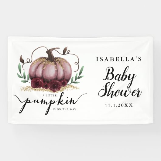 Elegante Pink Little Pumpkin Baby Dusche Banner (Horizontal)