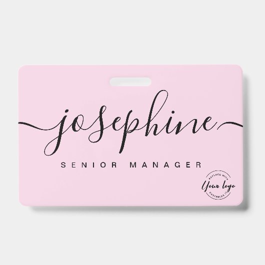 Elegante Pink-Logo-Skriptname Ausweis (Vorderseite)