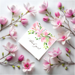 Elegante Pink Magnolia Watercolor Babydusche Dankeskarte