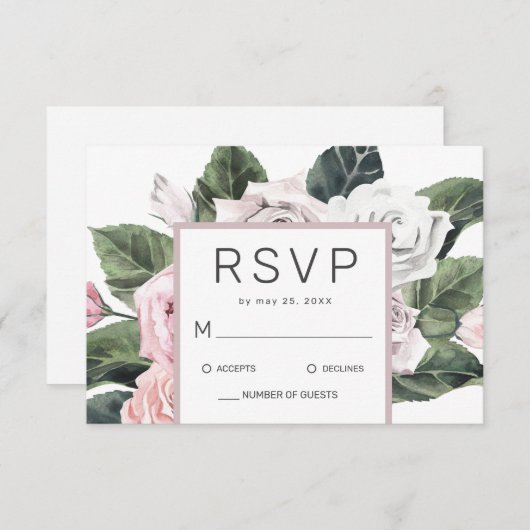 Elegante Pink Mauve Rose Blumenbeete Wasserfarbenh RSVP Karte (Vorne/Hinten)