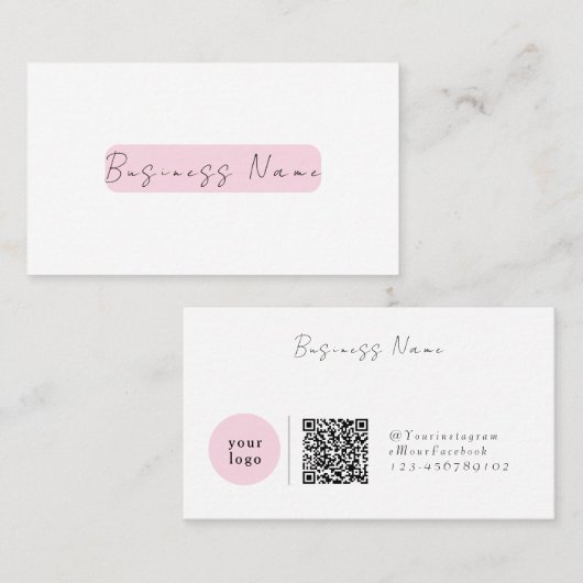 Elegante Pink Minimalist mit QR-Code Visitenkarte (Vorne/Hinten)