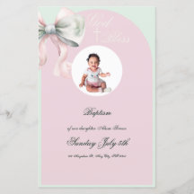 Elegante Pink Mint Bow Taufe für Baby Girl Menu