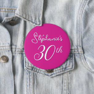 Elegante Pink Monogramm 30. Geburtstagsfeier Button
