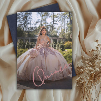 Elegante Pink & Navy Quinceañera-Foto-Einladung Einladung