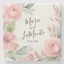 Elegante Pink Pastel Watercolor Blumenhochzeit Steinuntersetzer