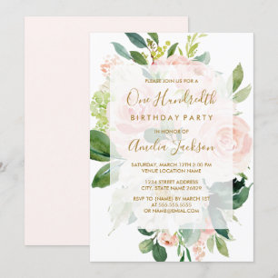 Elegante Pink Peach Bloom 100. Geburtstagsfeier Einladung