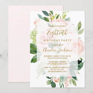 Elegante Pink Peach Bloom 80. Geburtstagsfeier Einladung