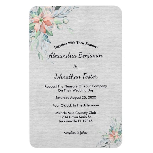 Elegante Pink Peach Blume Bouquet Wedding Magnet (Vertikal)