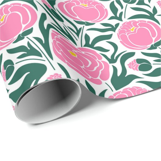 Elegante Pink Peony Blume Geschenkpapier (Rolleneckpunkt)