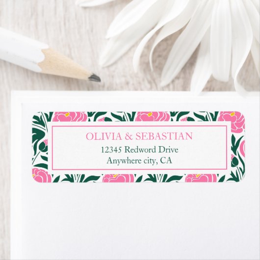 Elegante Pink Peony Blume Hochzeit Rücksendeadress (Insitu)