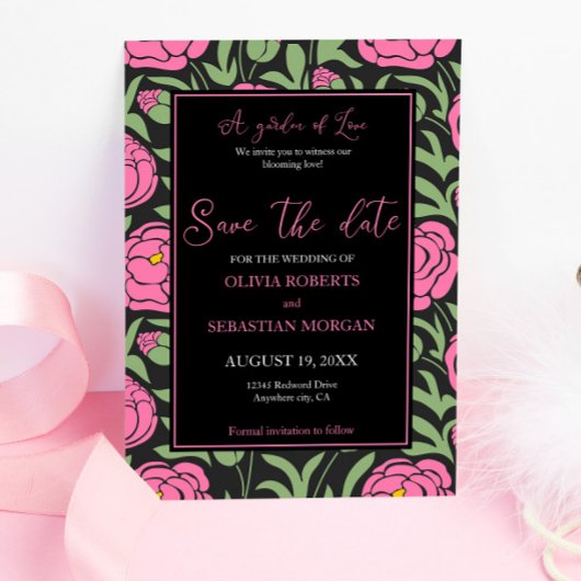 Elegante Pink Peony Blume Hochzeit Save The Date