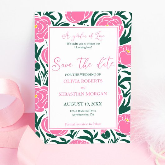 Elegante Pink Peony Blume Hochzeit Save The Date
