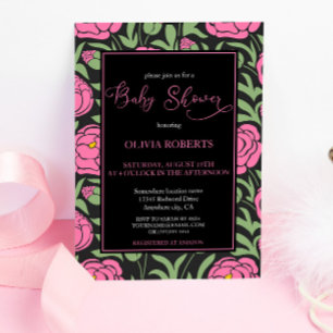 Elegante Pink Peony Blume Kinderdusche Einladung