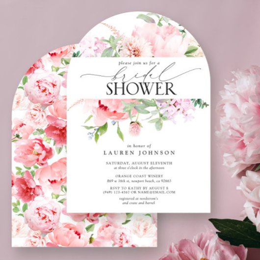 Elegante Pink Peony Floral Calligraphy Shower Einladung