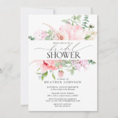 Elegante Pink Peony Floral Calligraphy Shower Einladung (Vorderseite)