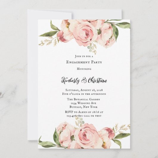 Elegante Pink Peony Floral Engagement Party Einladung (Vorderseite)