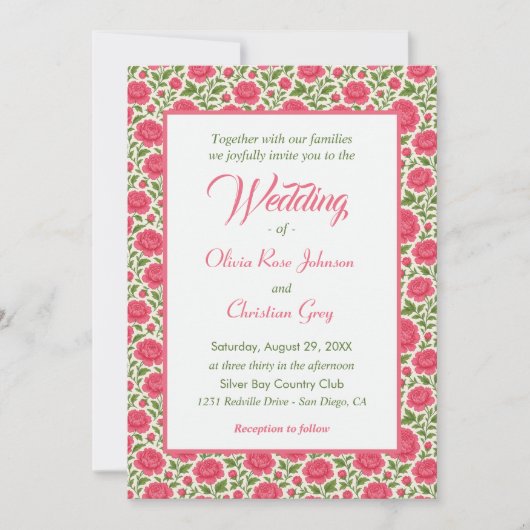 Elegante Pink Peony Floral Wedding Einladung (Vorderseite)