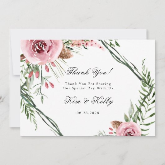 Elegante Pink Peony Green Fern Danke Karten (Vorderseite)