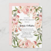 Elegante Pink Peony Watercolor Blumenhochzeit Einladung (Vorne/Hinten)