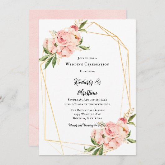 Elegante Pink Peony Watercolor Blumenhochzeit Einladung (Vorne/Hinten)