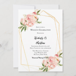 Elegante Pink Peony Watercolor Blumenhochzeit Einladung