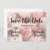 Elegante Pink Peony Wedding Save the Date Postkarte (Vorne/Hinten)