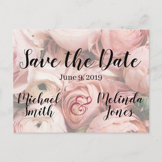 Elegante Pink Peony Wedding Save the Date Postkarte (Vorderseite)
