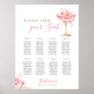 Elegante Pink Petal Prosecco Sitzordnung Digital Poster