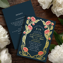 Elegante Pink Pfingstrose Art Nouveau Hochzeit All Folieneinladung