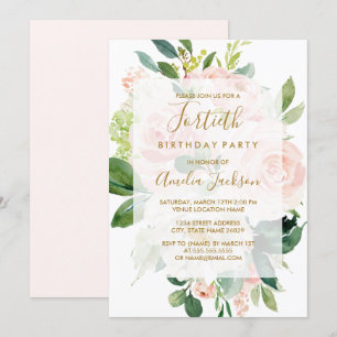 Elegante Pink-Pfirsichblüten-40. Geburtstagsfeier Einladung