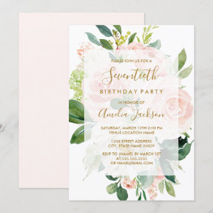 Elegante Pink-Pfirsichblüten 70. Geburtstagsfeier Einladung