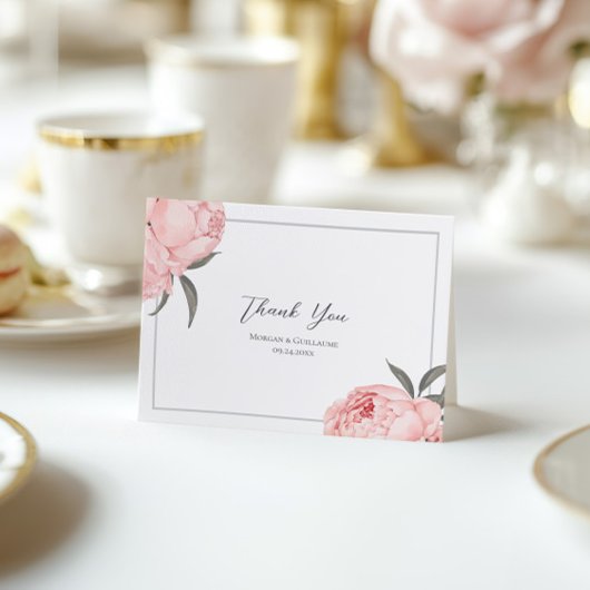 Elegante Pink Pink Peony Wedding Dankeschön Karte