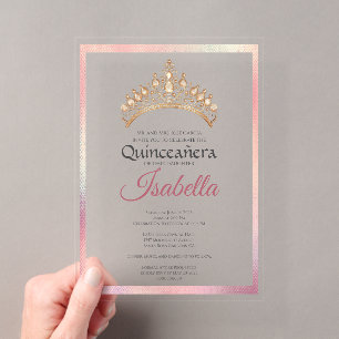 Elegante Pink Quinceanera 15. Geburtstag Acryleinladungen