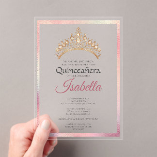 Elegante Pink Quinceanera 15. Geburtstag Acryleinladungen