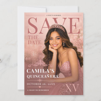 Elegante Pink Quinceanera Save-the-Date Geburtstag Einladung